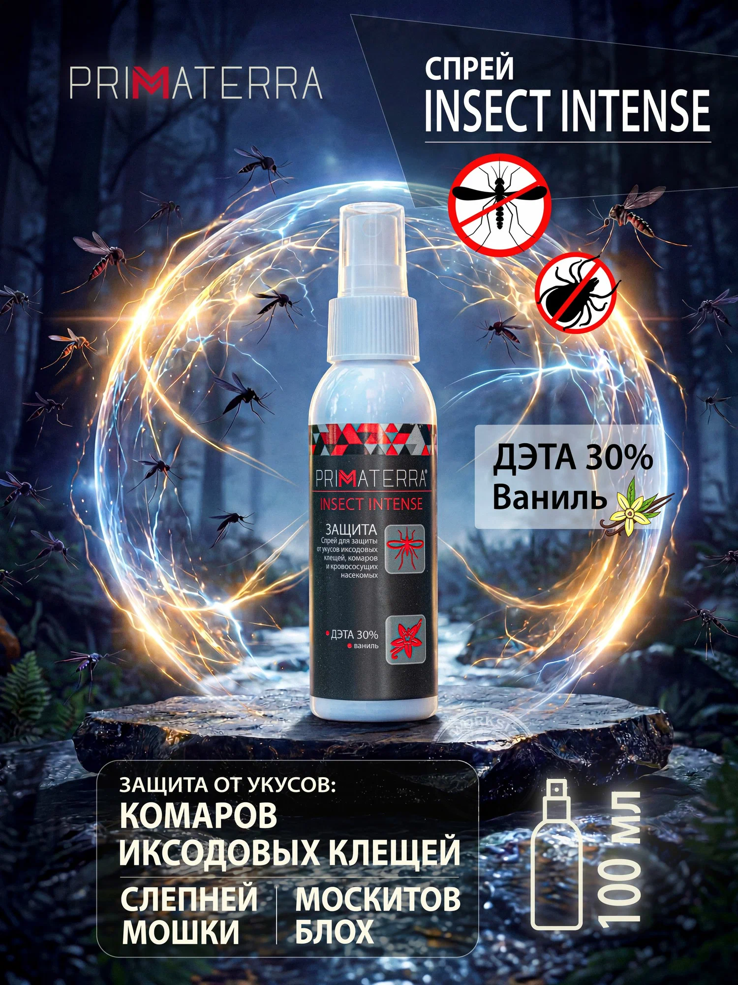 Спрей для защиты от укусов иксодовых клещей, комаров и других кровососущих насекомых Primaterra INSECT INTENSE — изображение 3